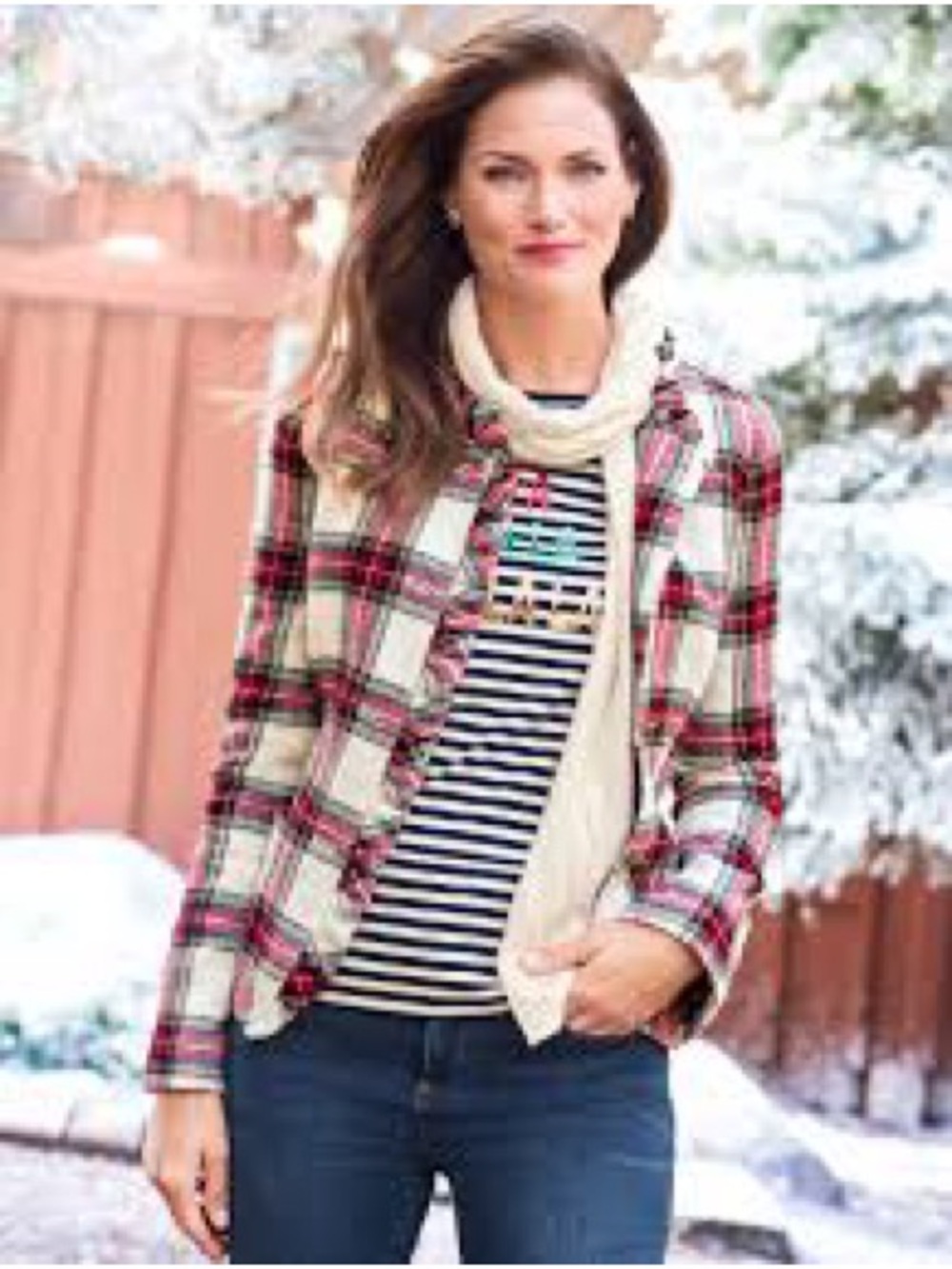 RUFFLE-TRIM SHETLAND TARTAN PLAID JACKET NWT